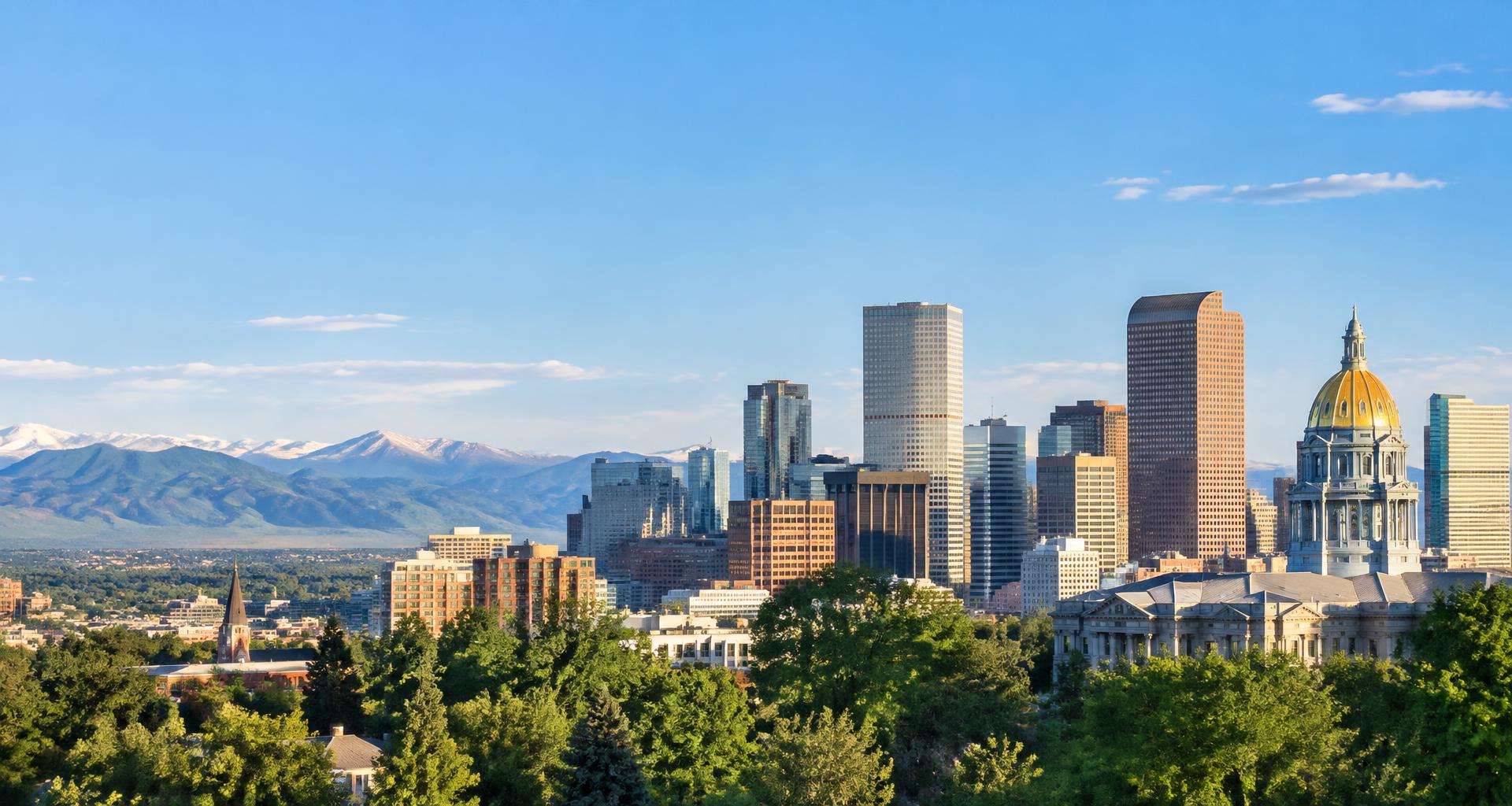 Vista de Denver, el Capitolio de Colorado y las Montañas Rocosas